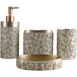 Set De Baño Completo 4pc De Resina Diseño Golden Petal