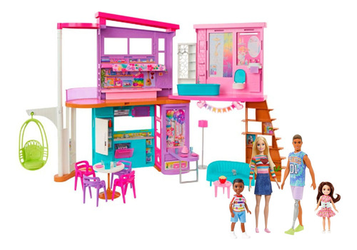 Barbie Pack Casa Malibu + Barbie + Ken + Niños Chelsea