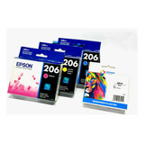 Combo Epson 206 Original 3 Colores + 1 Negro Alternativo Wis