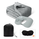 Kit De Viaje Compacto Almohada Inflable, Manta, Máscara Y Ta