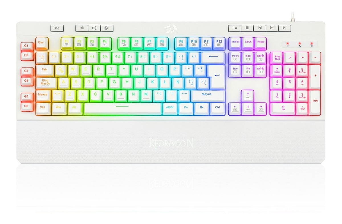 TECLADO GAMER REDRAGON SHIVA K512W-RGB COLOR BLANCO   BLANCO ESPAÑOL LATINOAMÉRICA