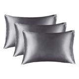 Funda Almohada Satin Tipo Seda Set 3 Unidades 50x76cm Color Gris Oscuro