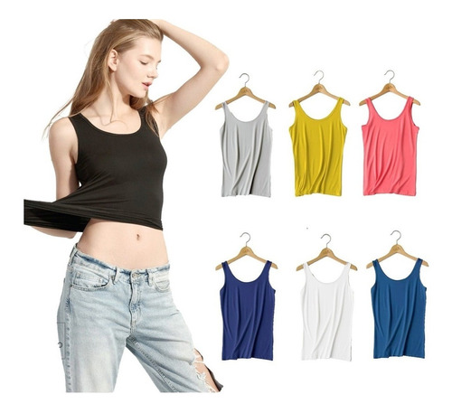 Pack 6 Polera Tank Top De Mujer Sin Mangas Fibra Bambú 