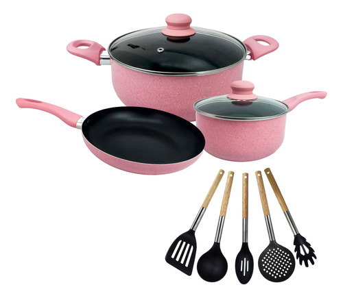 Set Olla Cacerola Sarten Utensi Antiadherente Fary Home Bz3