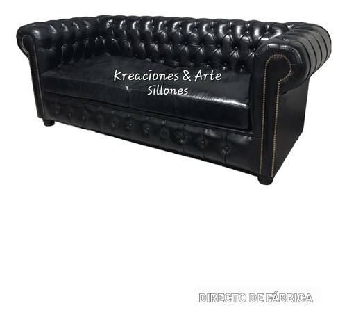 Sillón Sofá Chesterfield Cuero De Vaca Original 2c 1.80