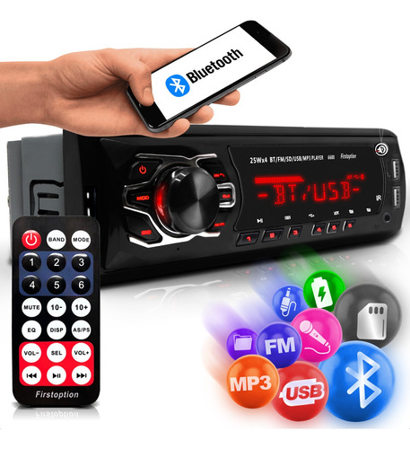 Som Pra Carro Aparelho Rádio Automotivo Bluetooth Bt Sd 