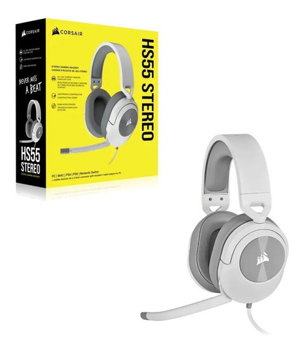 Auriculares Gamer Corsair Hs55 Stereo Blanco Pc Ps5 Switch