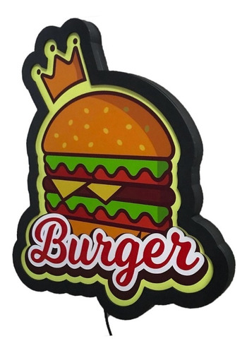 Painel Luminoso Led Hamburguer Burger Coroa King 28,8x31,8