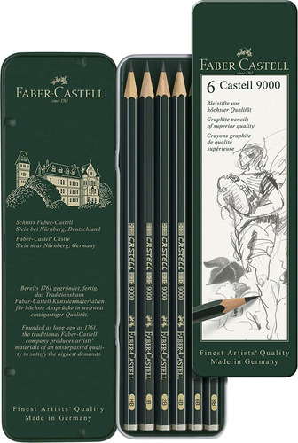 Lapices Grafito Faber Castell 9000 Set Hb, B, 2b, 4b, 6b,8b 