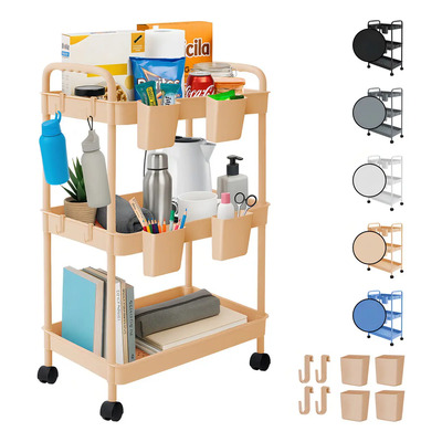 Carrito Organizador Multiusos 3 Niveles 4 Cestos y Ganchos Auxiliar Ruedas 360 Desmontable Soporta 13kg 72x37x21cm Blick Color Rosa | MercadoLibre