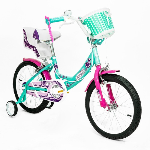 Bicicleta Paseo Infantil Gts 3312 R16 Frenos Herradura Color Verde/rosa Con Ruedas De Entrenamiento  