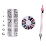 Kit Strass Nail Prata E Disco Colorido + Caneta Pega Strass