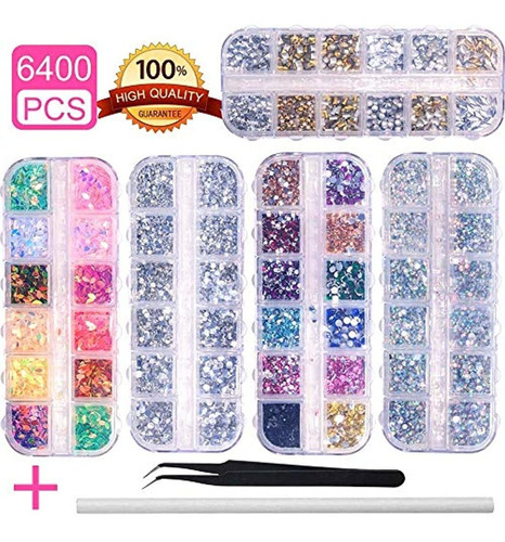 6400pcs Nail Art Rhinestones Uñas Cristal Gemas Uñas Diamant