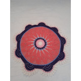 Tapete Croche Artesanal Branco Laranja Rosa Azul 90x90cm