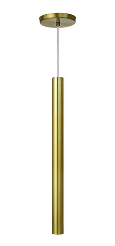 Pendente Tubo Cilindro Dourado Cabo Cristal 50cm + Led