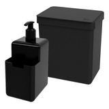 Kit Com Dispenser 500ml E Lixeira De Pia 2,5l Single Coza Cor Preto