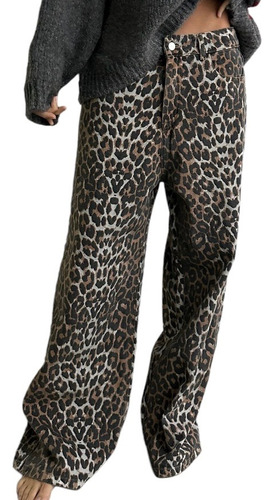 Pantalon Ancho Wide Leg Animal Print Rigido Moda Mujer Denim