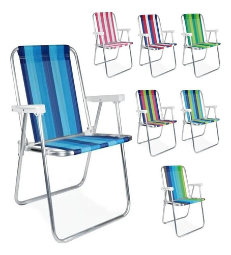 Kit 10 Cadeiras De Praia Alta Em Alumínio Cores Variadas Mor