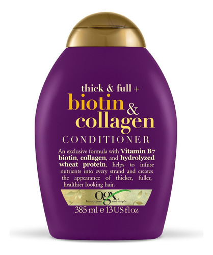 Acondicionador Ogx Thick & Full + Biotin & Collagen En Botella De 385ml Por 1 Unidad