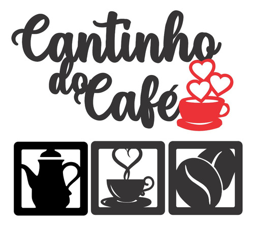 Placa Cantinho Do Café 4 Peças30cm Preto E Vermelho