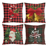 4 Capas De Almofadas De Linho De Natal Impressas, 45 Cm