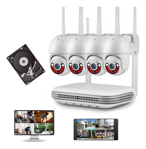 Kit Nvr Dvr 4 Cámaras De Videovigilancia Wifi 3mp Y 1tb Disc