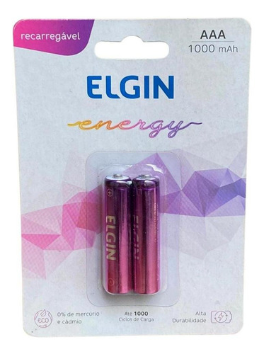 Pilha Recarregável Aaa Palito 1000mah Elgin Blister C/2 Unid