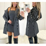 Conjunto Vestido Xadrez E Sobretudo Inverno Promoção