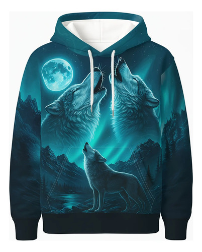 Sudadera Con Capucha 3d Con Diseño De Lobo Aullando En .yy