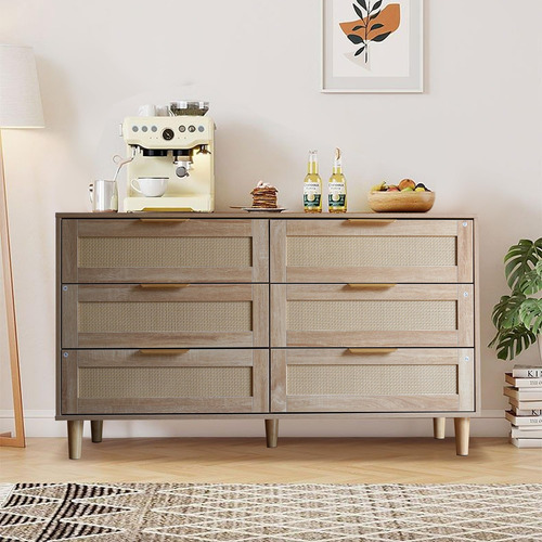 Ufuryride 6 Drawer Double Dresser,modern Rattan Dresser Wit.