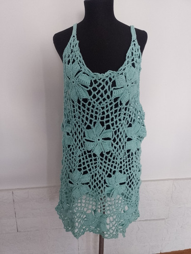 Vestido Playero Tejido Crochet Hilo Algodón