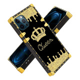 Funda Para iPhone 12 Pro Max, Negro/dorado/cuadrada/glitter