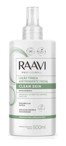 Loção Tônica Adstringente Facial Clean Skin 500ml Raavi