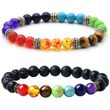 Hedqfm 2 Pulseras De Piedra De Lava De 7 Chakras, Pulseras D