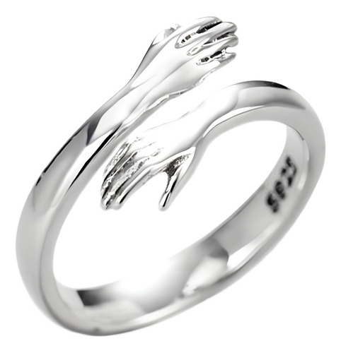 Anillo Baño De Plata Abrazo Eterno Manos 