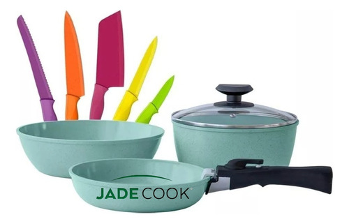 Set 10 Piezas - Jade Cook Smart + Cuchillos - Cv Directo Color Verde Jade