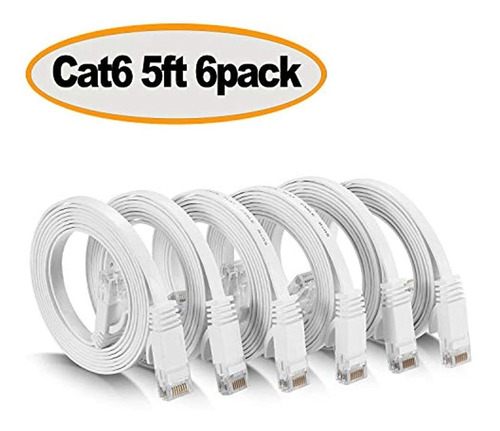 Cable Ethernet Plano Cat 6, Blanco, Cable De Red Largo Y Del