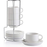 Set De Tazas Y Platos Sweejar De Porcelana, Blanco