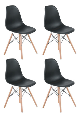 Silla Living Comedor Cocina Set X4 Eames Niviko Reforzada Estructura De La Silla Marrón Claro Asiento Negro