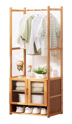 Closet Perchero Madera De Piso Colgador De Ropa Con Puerta