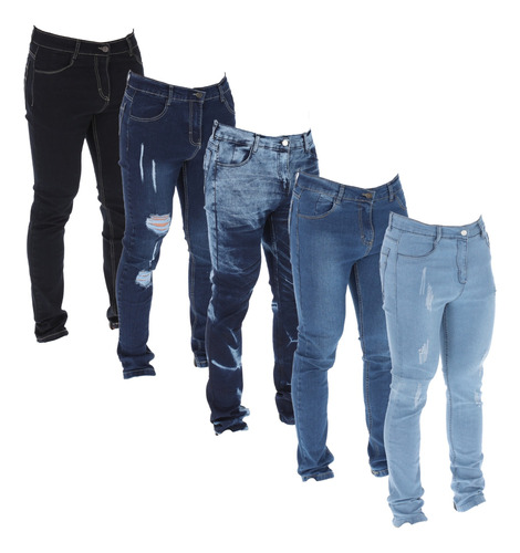  Pack De 5 Jeans Para Hombre Mezclilla Stretch Corte Skinny 