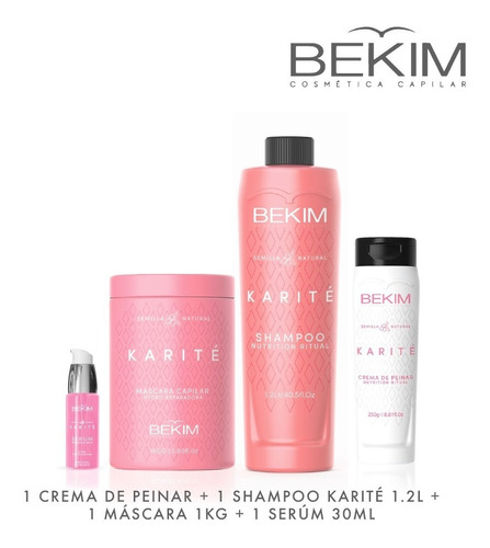 Shampoo Máscara Crema Peinar Serum Karité Kit 1k Comb Bekim 