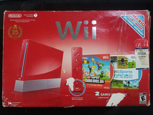 Wii Rojo Retro + Base + Cables + Controles + Caja