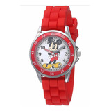 Reloj Mickey Mouse Original Disney Color De La Correa Rojo Color Del Fondo Blanco