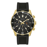 Reloj Para Hombre Bulova 98a270 Classic Sport Color De La Correa Negro Color Del Bisel Dorado Color Del Fondo Negro