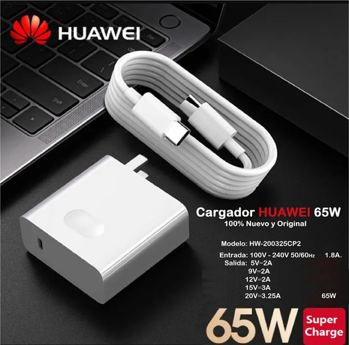 Cargador Huawei 65w Para Matebook Magicbook  +  Cable 1.8mts