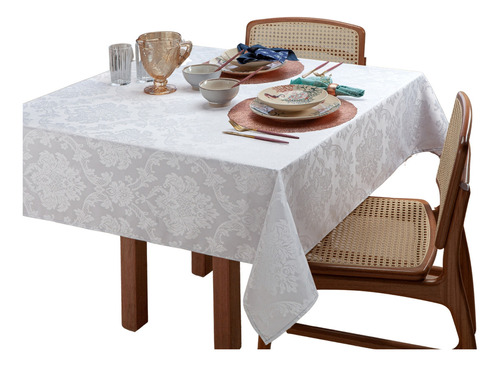 Toalha De Mesa 8 Lugares Retangular Nobre Jacquard 1,60x2,60 Cor Branca