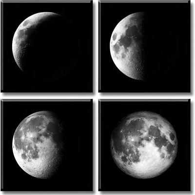 4 Cuadros Decorativos Fases De La Luna Arte Unico Tela Fases Luna Negro