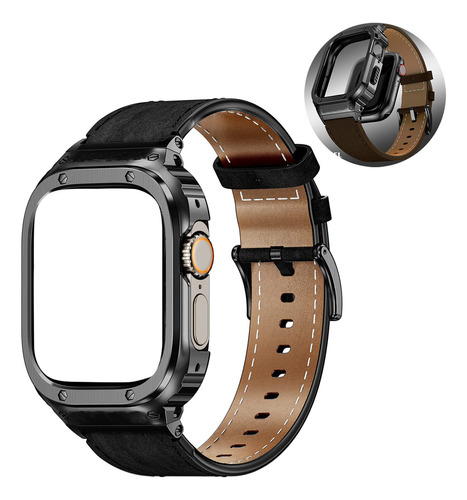 Funda De Metal+correa De Piel Para Apple Watch Ultra 8 Se 7