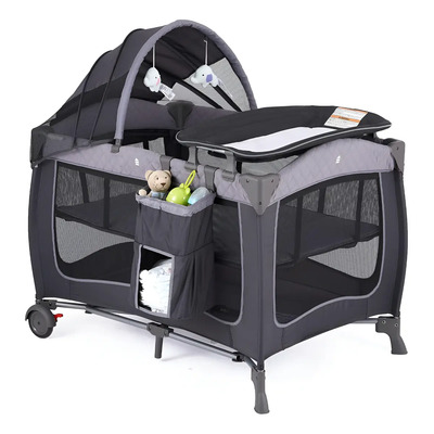 Cuna Corral Para Bebé Pamo Babe Con Cambiador Y Toldo Color Gris | MercadoLibre